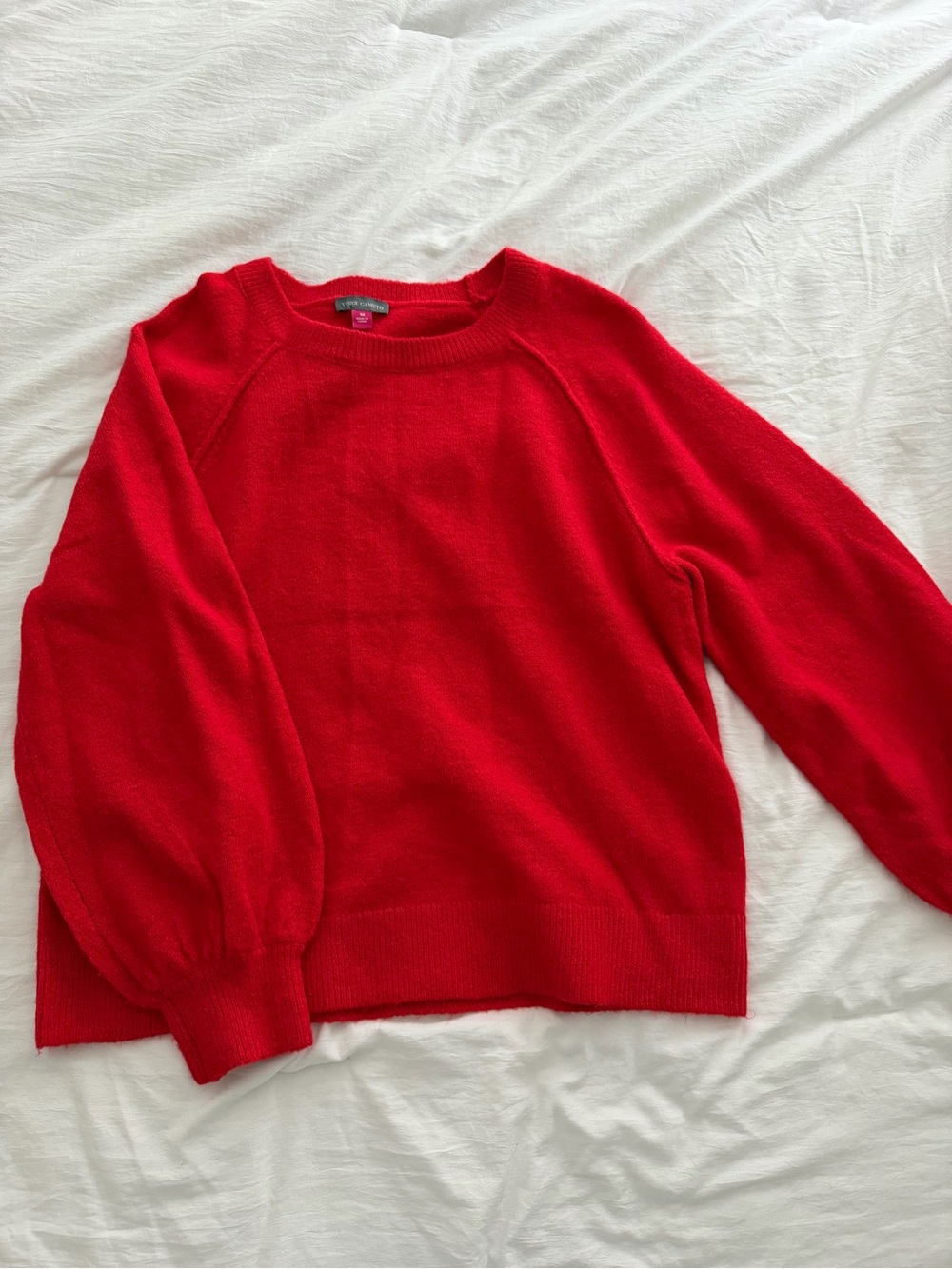 Vince Camuto Bright Red Crewneck Sweater with Balloon Sleeves